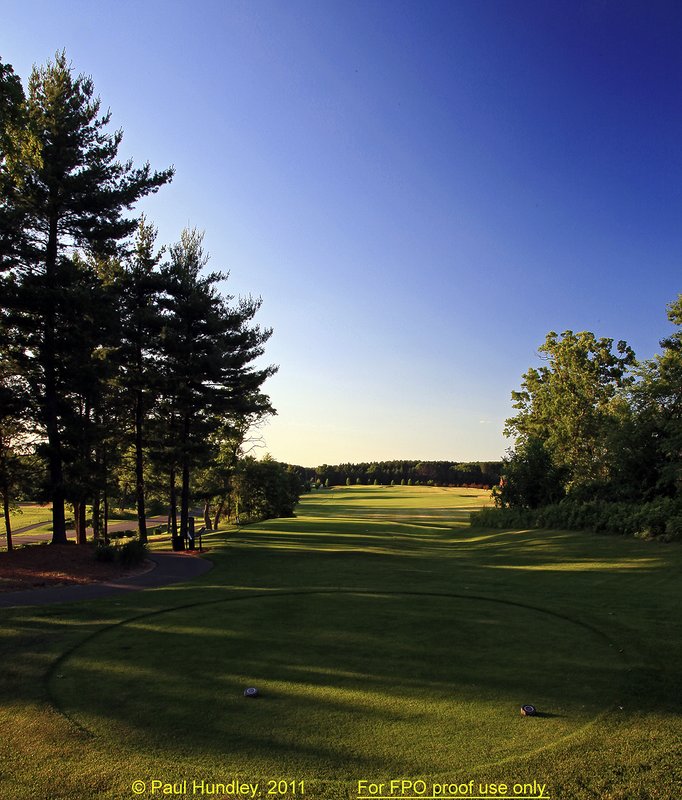 FPO proof - N103--0450-09  12x18  aRGB 5DMk2-16  RAW.jpg :: The par 4 fourth hole at The Castle Course at Northern Bay Resort, a public resort golf club located in Arkdale, WIsconsin.  The Castle Course is a mix of original holes and replicas of some of America's most famous golf holes.  This hole is a replica of the fifth hole at Oakland Hills (South).  June,  2011; PM shoot.  Photograph by Paul Hundley.