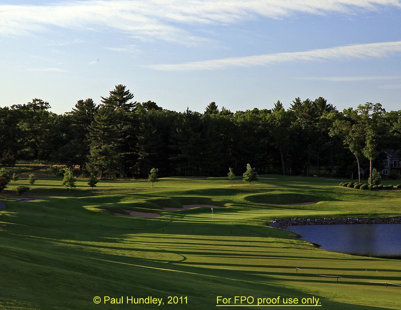 FPO proof - N103--1857-02  12x18  aRGB 5DMk2-16  RAW.jpg :: The par 5 finishing hole at The Castle Course at Northern Bay Resort, a public resort golf club located in Arkdale, WIsconsin.  The Castle Course is a mix of original holes and replicas of some of America's most famous golf holes.  This hole is a replica of the eighteenth hole at Arnold Palmer's Bay Hill Club.  June,  2011; PM shoot.  Photograph by Paul Hundley.