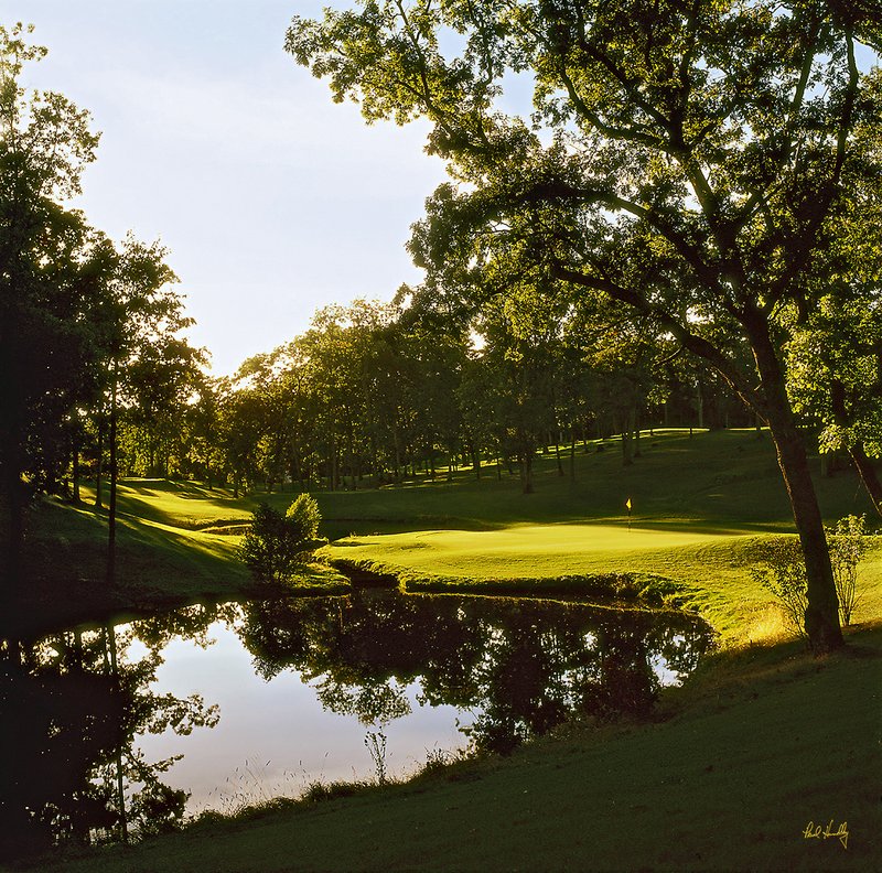 G100a--1301  1200px  E2  GEM.jpg :: The par three 13th hole (from behind) on the Palmer Course at the Geneva National Golf Club in Lake Geneva, Wisconsin.  The course was designed by Arnold Palmer Designs.  Photograph by Paul Hundley. Summer, 1996.  PM shoot.
