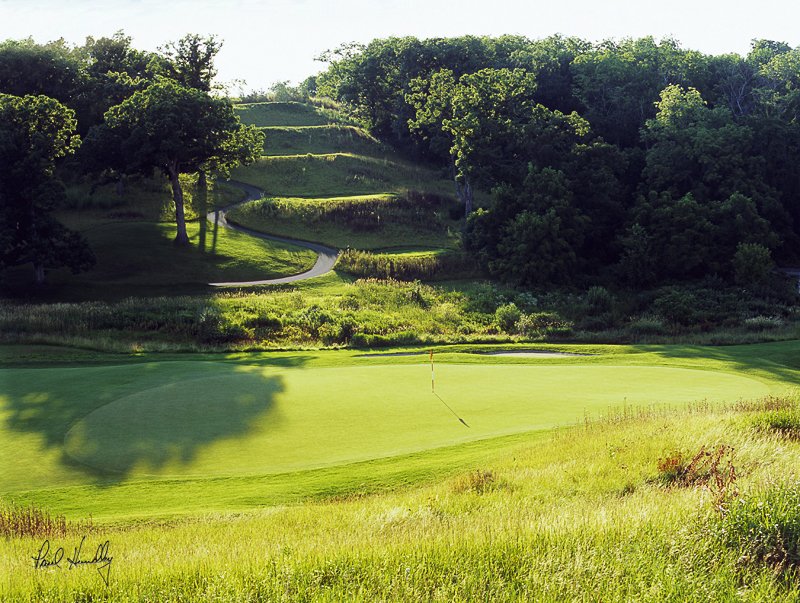 H105a--0308  (1.35  AR).jpg :: Third hole from behind the green on the Como Crossings course; Hawk's View GC; Lake Geneva, Wisconsin