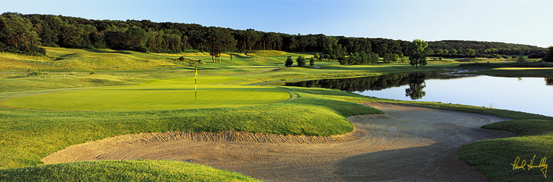 H105a--1303  (3.05  AR).jpg :: Thirteenth hole of the Como Crossings coursefrom behind the green; Hawk's View GC; Lake Geneva, Wisconsin