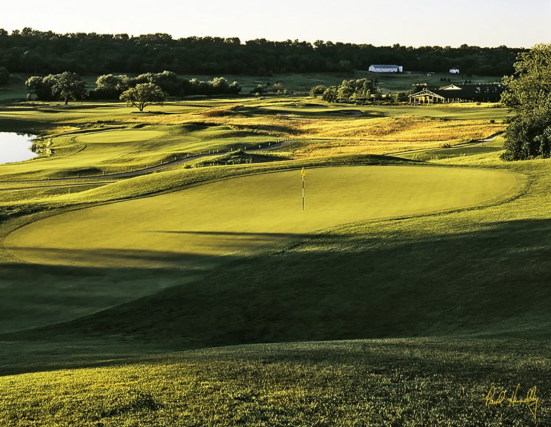 H105a--1503  (1.30  AR).jpg :: Fifteenth hole of the Como Crossings course with the clubhouse and the Barn Hollow (par 3) course in the background; Hawk's View GC; Lake Geneva, Wisconsin