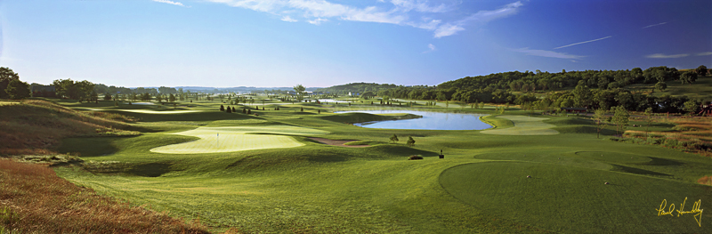 H105b--0801  (3.05  AR).jpg :: The eithth green (left) and ninth hole (right) of the par 3 Barn Hollow course; Hawk's View GC; Lake Geneva, Wisconsin