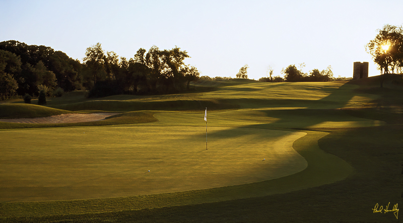 L106--1102  (1.80 AR).jpg :: Eleventh hole, with silo, at sunset; The Legend at Brandybrook; Wales, Wisconsin