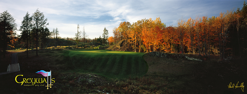 M112a--1503  with logo  800px1.jpg :: Greywalls course at Marquette Golf Club with course logo; fifteenth hole; Marquette, Michigan