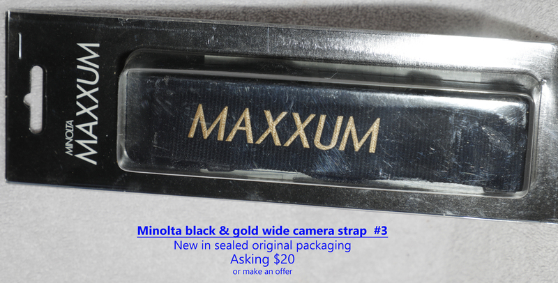 Minolta black  gold wide camera strap NIB(1).jpg