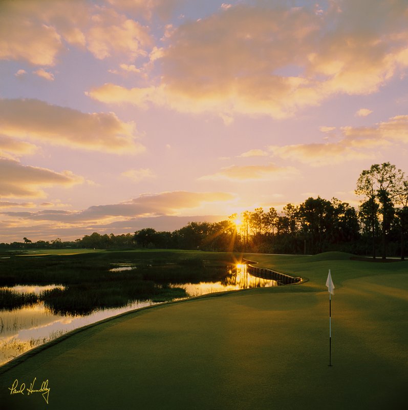 O106--0805  (1.00 AR).jpg :: Eighth green at sunset, Old Marsh Golf Club; Palm Beach Gardens, Florida