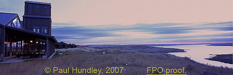 Paul Hundley FPO proof  S114--0013.jpg :: Clubhouse and cabins @ Sutton Bay; Agar, South Dakota overlooking the bay at sunset