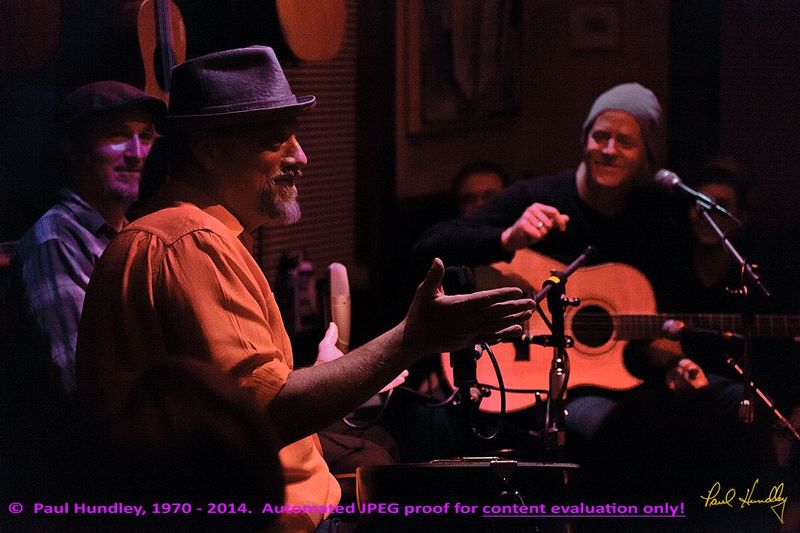 Approval proof - Peter Paul and Willy at Cafe Carpe by Paul Hundley - 21 - 02.jpg :: Peter Mulvey, Paul Cebar and Willy Porter (left to right) perform together for the first time to a sellout audience of 70 at the Cafe Carpe in Fort Atkinson, Wisconsin.  December 10, 2014.  Photograph by Paul Hundley