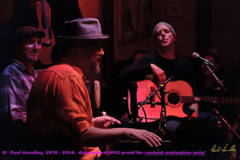 Approval proof - Peter Paul and Willy at Cafe Carpe by Paul Hundley - 21 - 04_1.jpg :: Peter Mulvey, Paul Cebar and Willy Porter (left to right) perform together for the first time to a sellout audience of 70 at the Cafe Carpe in Fort Atkinson, Wisconsin.  December 10, 2014.  Photograph by Paul Hundley