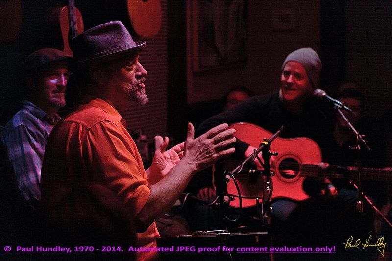 Approval proof - Peter Paul and Willy at Cafe Carpe by Paul Hundley - 21 - 06_1.jpg :: Peter Mulvey, Paul Cebar and Willy Porter (left to right) perform together for the first time to a sellout audience of 70 at the Cafe Carpe in Fort Atkinson, Wisconsin.  December 10, 2014.  Photograph by Paul Hundley