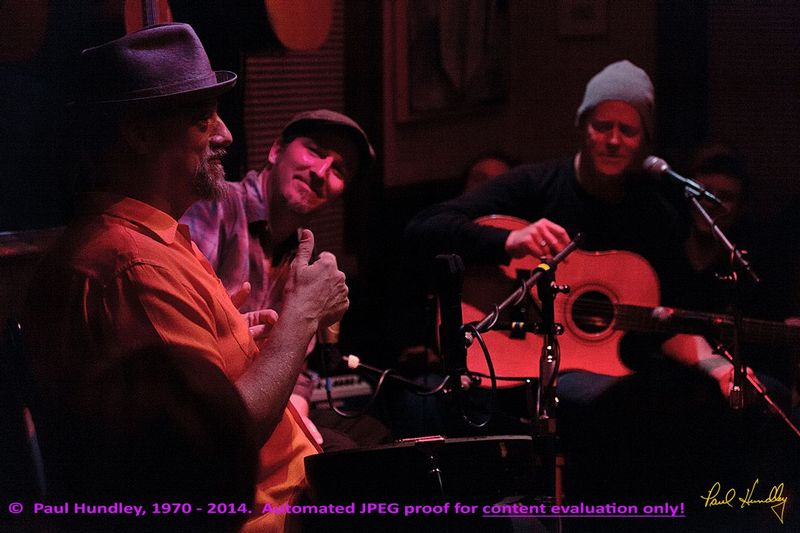Approval proof - Peter Paul and Willy at Cafe Carpe by Paul Hundley - 30_1.jpg :: Paul Cebar, Peter Mulvey and Willy Porter (left to right) perform together for the first time to a sold-out crowd of 70 at the Cafe Carpe in Fort Atkinson, Wisconsin.  December 10, 2014.  Photograph by Paul Hundley