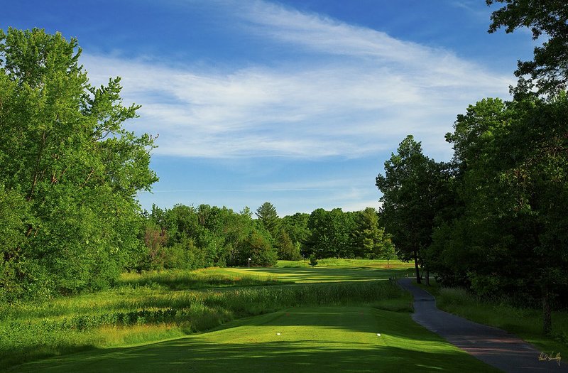 C112a--0551  V1  1200px with signature  SS.jpg :: The par three 5th hole on the Oaks Course at Christmas Village Resort in Wisconsin Dells, Wisconsin.  Christmas Village Resort is a 1400 acre resort development which includes 27 holes of golf.  Photograph by Paul Hundley; June, 2013