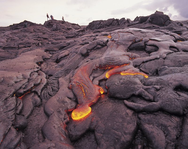 GBL-PPL-26.jpg :: VM3-16 Spectators watch hot lava flowing within Hawaii Volcanoes National Park. Kilauea Volcano. Hawaii. MR