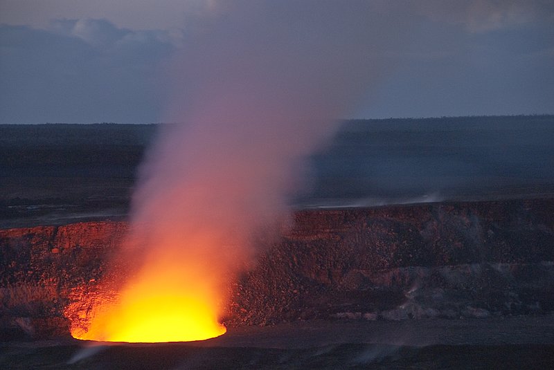 GBL-VLH-5.jpg :: Halemaumau vent glowing iin dawn light. Hawaii Volcanoes National Park. Hawaii