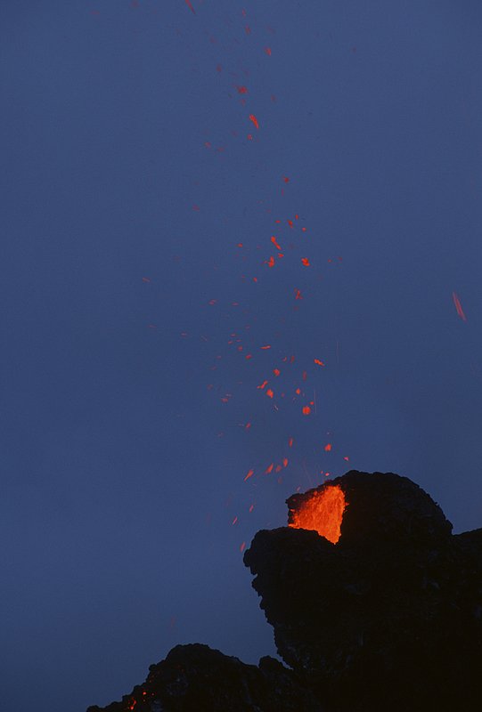 GBL-VLS-36.jpg :: Vent spitting out tephra against a blue sky at dusk