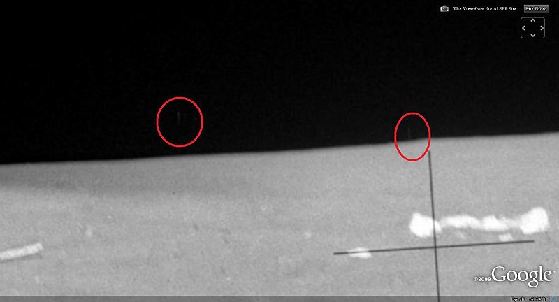 APOLLO 17--VIEW FROM THE ALSEP SITE--UFOS IN BACKGROUND SKY--KEN PFEIFER. 2.jpg :: APOLLO 17 VIEW FROM THE ALSEP SITE--TWO VERTICLES OBJECTS ON HORIZON--KEN PFEIFER--COPYRIGHT GOOGLE
