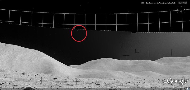 MOON HADLEY RILLE AREA--OBJECTS ON HORIZON--KEN PFEIFER--COPYRIGHT GOOGLE.jpg :: APOLLO 15 HADLEY RILLE AREA--UPPER PORTION OF HORIZON EDITED--OBJECT IN VIEW--KEN PFEIFER--COPYRIGHT GOOGLE